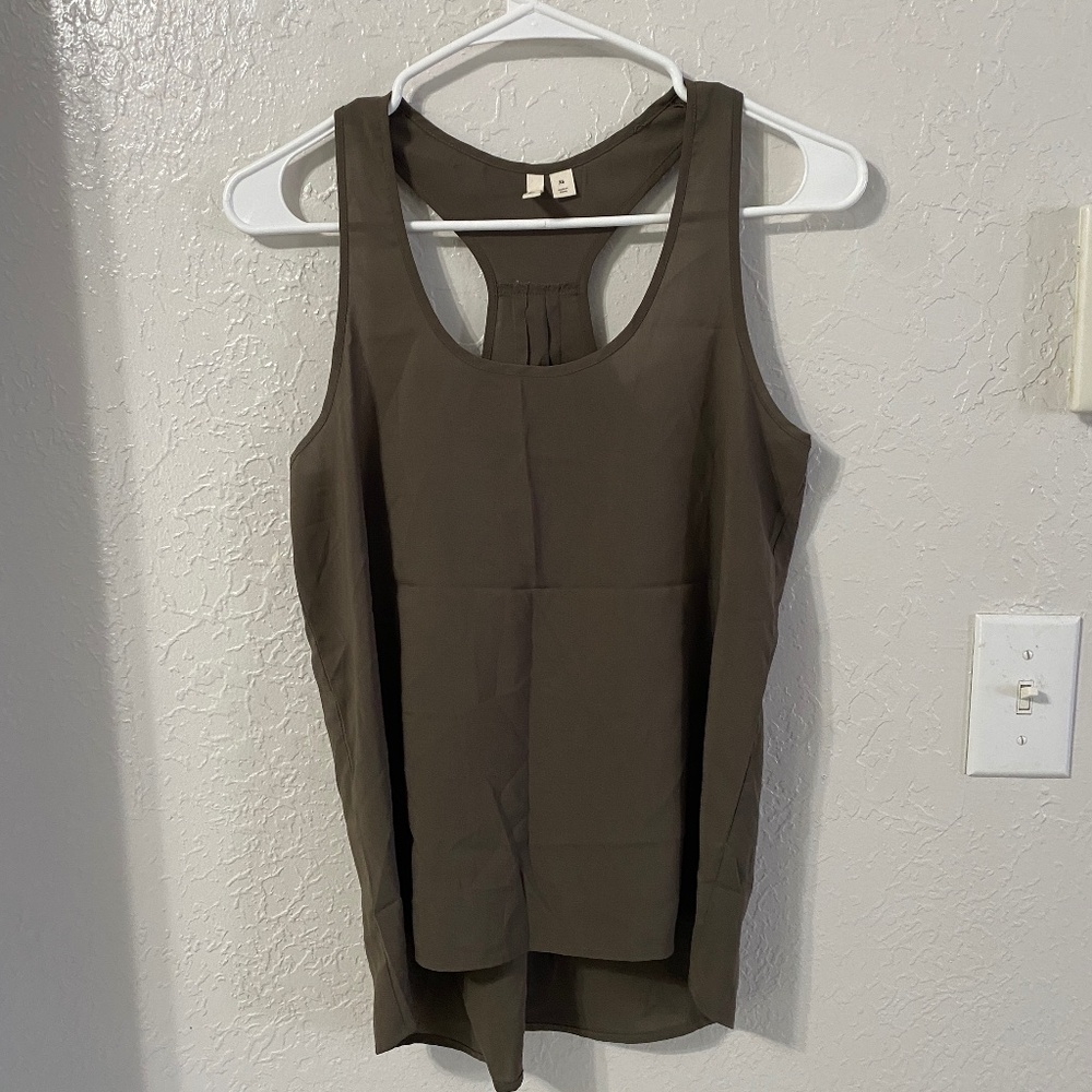 Frenchi Womens Semi-Sheer Racer Back Tank Top Brown Sleeveless Blouse Small